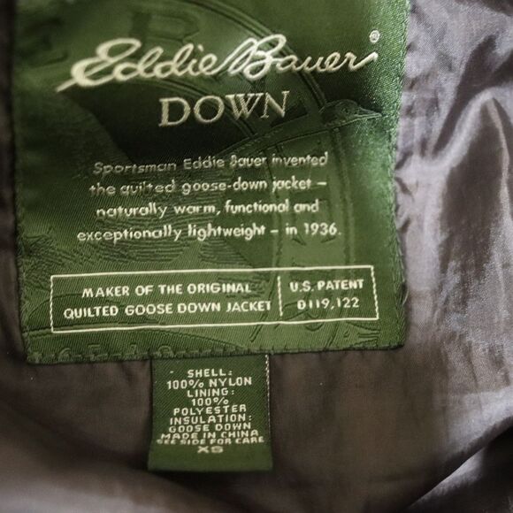 Eddie Bauer Down Green Puffer Goose Down Warm Jacket Upcycle Painted Coat XS - Picture 15 of 16